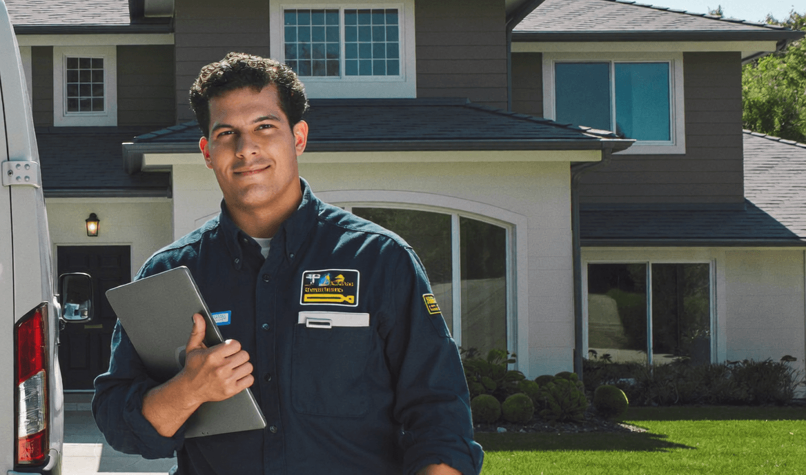 A technician arriving at a customer's home
