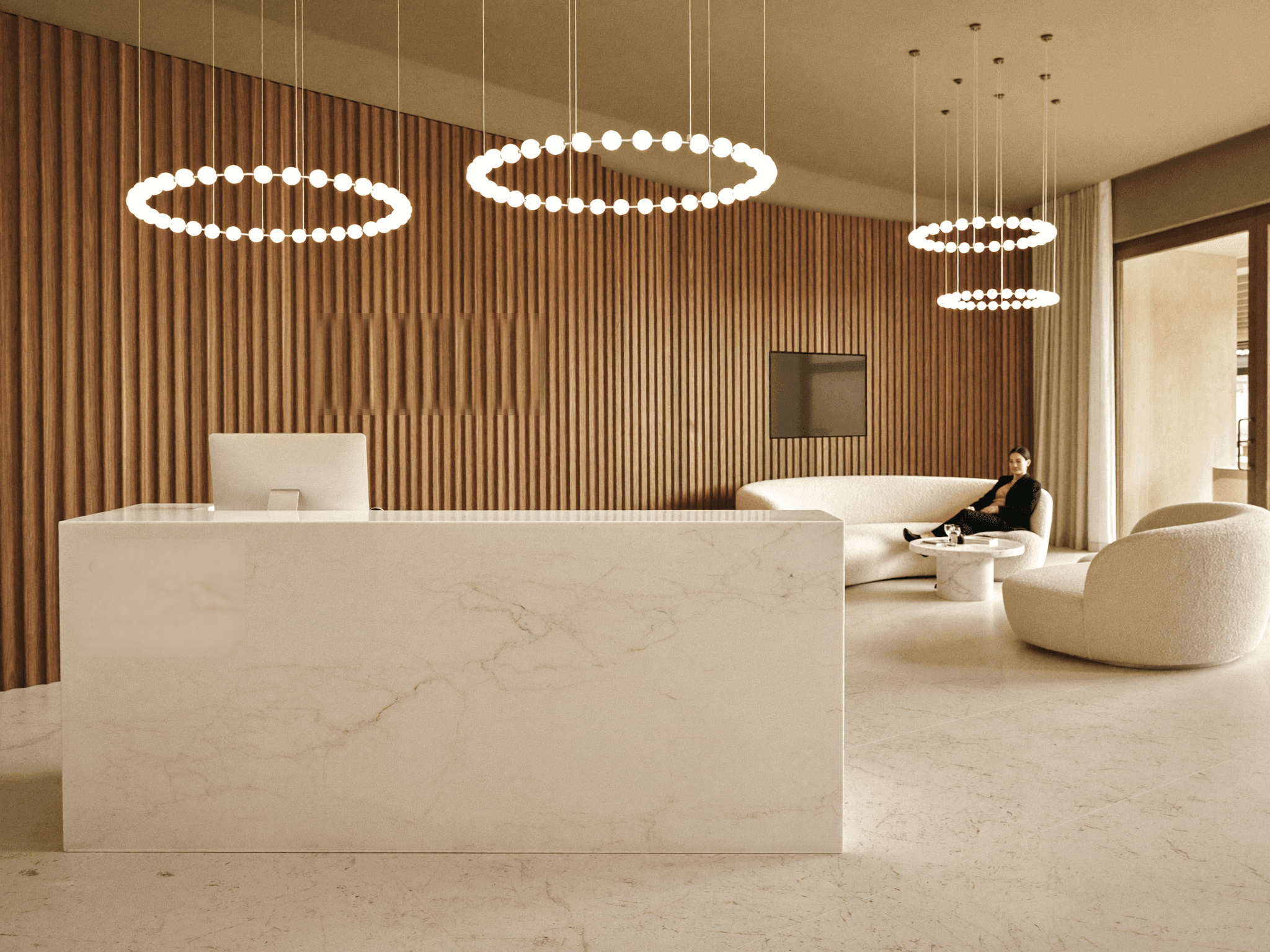 A calm modern longevity clinic lounge